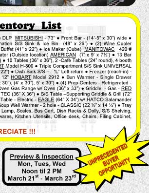 Restaurant Equipment AUCTION